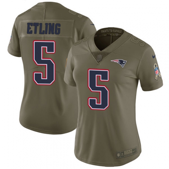 Women's Nike New England Patriots 5 Danny Etling Limited Olive 2017 Salute to Service NFL Jersey