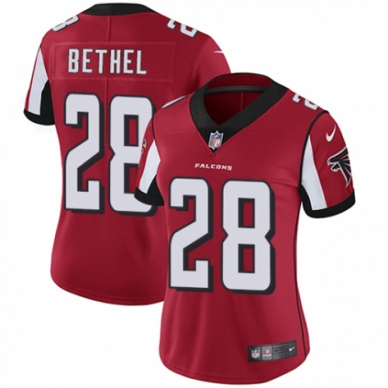 Women's Nike Atlanta Falcons 28 Justin Bethel Red Team Color Vapor Untouchable Limited Player NFL Jersey