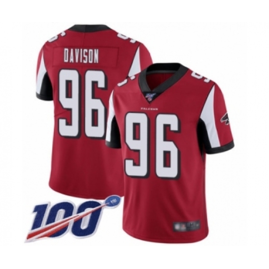 Youth Atlanta Falcons 96 Tyeler Davison Red Team Color Vapor Untouchable Limited Player 100th Season Football Jersey