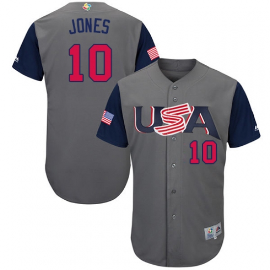 Men's USA Baseball Majestic 10 Adam Jones Gray 2017 World Baseball Classic Authentic Team Jersey
