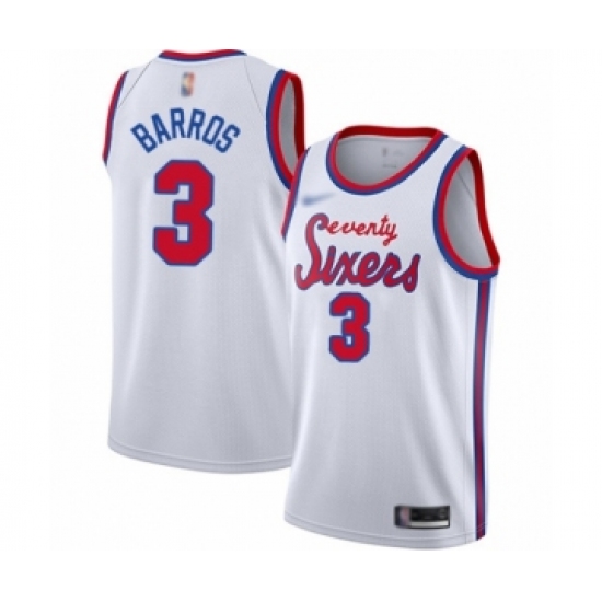 Youth Philadelphia 76ers 3 Dana Barros Swingman White Hardwood Classics Basketball Jersey