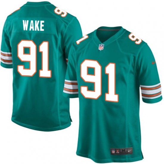 Men's Nike Miami Dolphins 91 Cameron Wake Game Aqua Green Alternate NFL Jersey