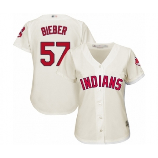 Women's Cleveland Indians 57 Shane Bieber Authentic White Home Cool Base Baseball Jersey