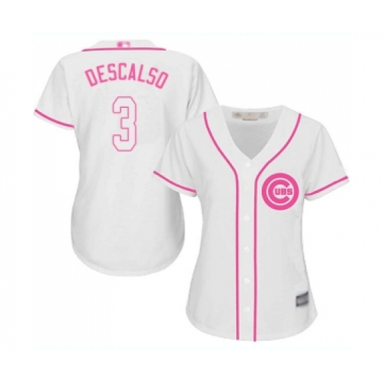 Women's Chicago Cubs 3 Daniel Descalso Authentic White Fashion Baseball Jersey
