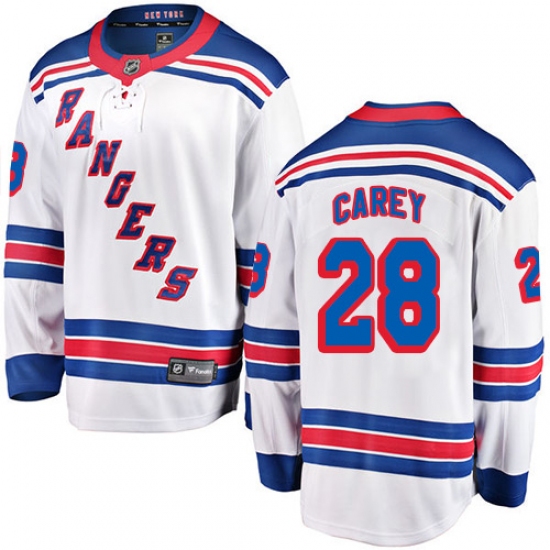 Men's New York Rangers 28 Paul Carey Fanatics Branded White Away Breakaway NHL Jersey