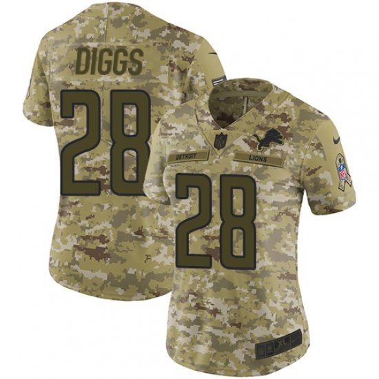 Women's Nike Detroit Lions 28 Quandre Diggs Limited Camo 2018 Salute to Service NFL Jersey