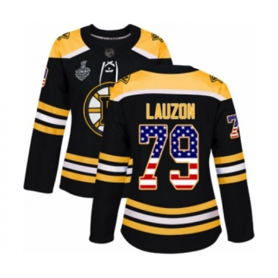 Women's Boston Bruins 79 Jeremy Lauzon Authentic Black USA Flag Fashion 2019 Stanley Cup Final Bound Hockey Jersey