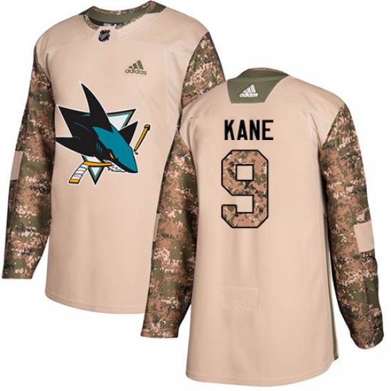 Youth Adidas San Jose Sharks 9 Evander Kane Authentic Camo Veterans Day Practice NHL Jersey