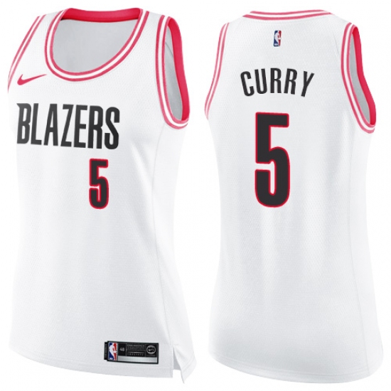 Women's Nike Portland Trail Blazers 5 Seth Curry Swingman White Pink Fashion NBA Jersey