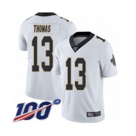 Men's New Orleans Saints 13 Michael Thomas White Vapor Untouchable Limited Player 100th Season Football Jersey