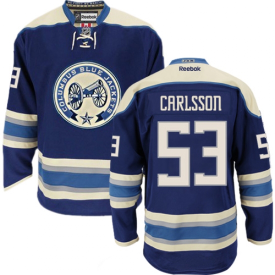 Women's Reebok Columbus Blue Jackets 53 Gabriel Carlsson Premier Navy Blue Third NHL Jersey