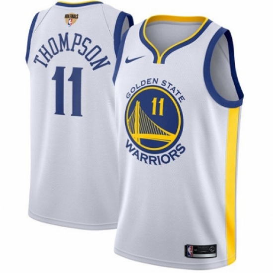 Youth Nike Golden State Warriors 11 Klay Thompson Authentic White Home 2018 NBA Finals Bound NBA Jersey - Association Edition