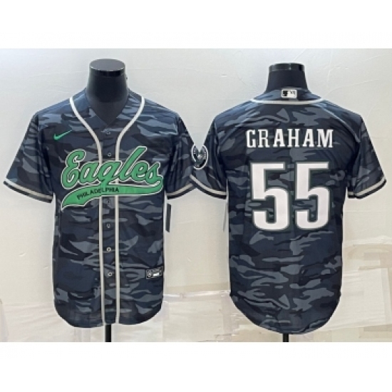 Men's Philadelphia Eagles 55 Brandon Graham Gray Camo With Cool Base Stitched Baseball Jersey