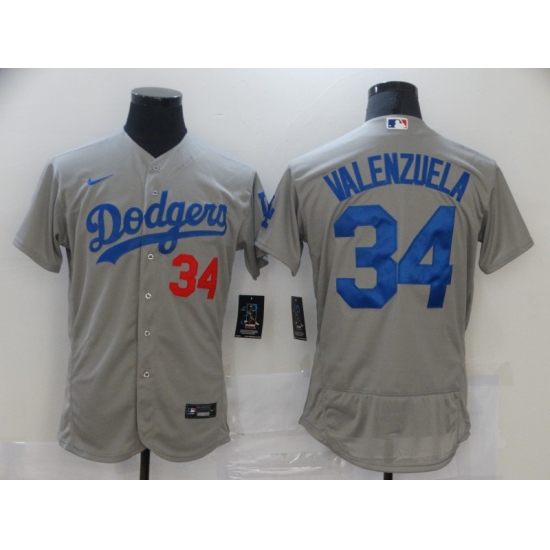 Men's Nike Los Angeles Dodgers 34 Fernando Valenzuela Gray Authentic Jersey