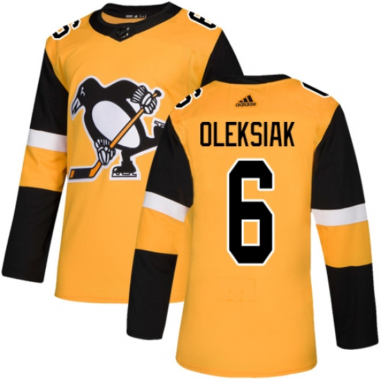 Men's Adidas Pittsburgh Penguins 6 Jamie Oleksiak Premier Gold Alternate NHL Jersey