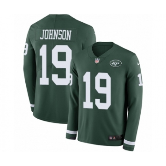 Men's Nike New York Jets 19 Keyshawn Johnson Limited Green Therma Long Sleeve NFL Jersey