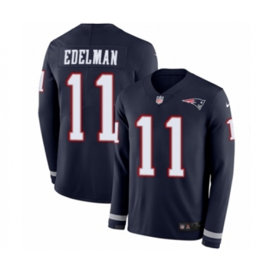 Men's Nike New England Patriots 11 Julian Edelman Limited Navy Blue Therma Long Sleeve NFL Jersey