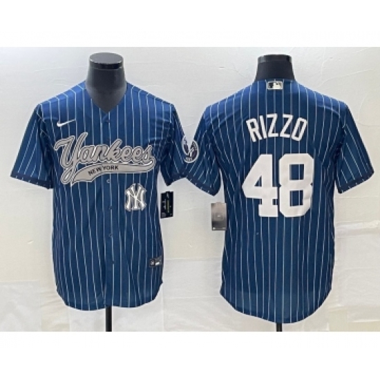 Men's New York Yankees 48 Anthony Rizzo Navy Cool Base Stitched Baseball Jersey