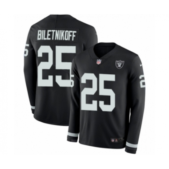 Youth Nike Oakland Raiders 25 Fred Biletnikoff Limited Black Therma Long Sleeve NFL Jersey