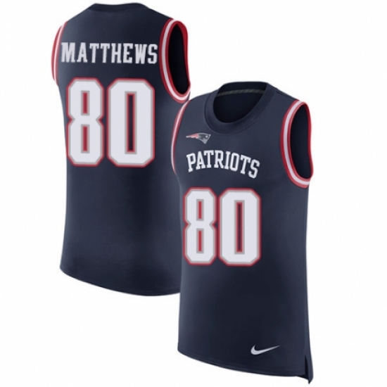 Men's Nike New England Patriots 80 Jordan Matthews Navy Blue Rush Player Name & Number Tank Top NFL Jersey