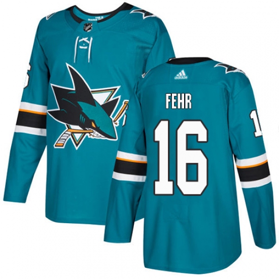 Men's Adidas San Jose Sharks 16 Eric Fehr Authentic Teal Green Home NHL Jersey