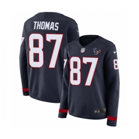 Women's Nike Houston Texans 87 Demaryius Thomas Limited Navy Blue Therma Long Sleeve NFL Jersey