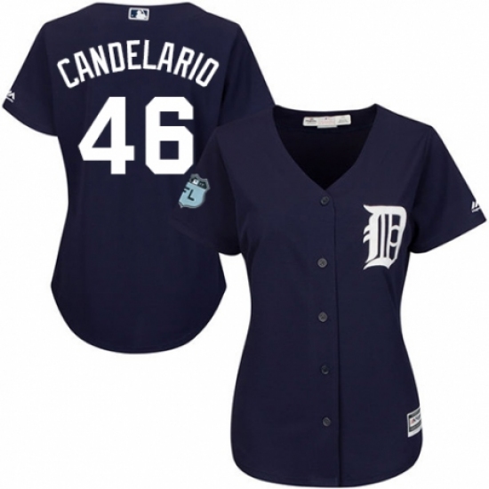 Women's Majestic Detroit Tigers 46 Jeimer Candelario Replica Navy Blue Alternate Cool Base MLB Jersey