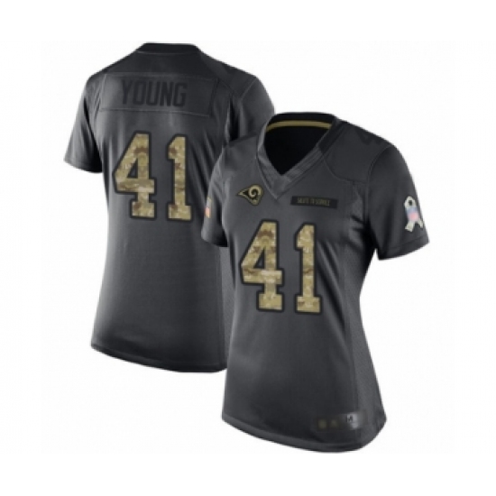 Women's Los Angeles Rams 41 Kenny Young Limited Black 2016 Salute to Service Football Jersey