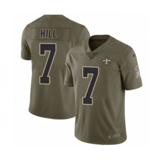Youth Nike New Orleans Saints 7 Taysom Hill Limited Olive 2017 Salute to Service NFL Jersey