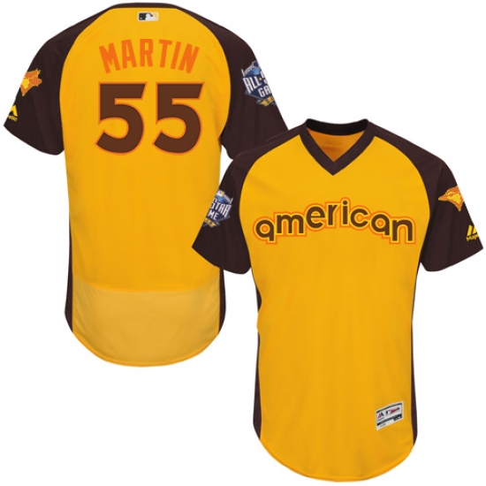 Men's Majestic Toronto Blue Jays 55 Russell Martin Yellow 2016 All-Star American League BP Authentic Collection Flex Base MLB Jersey
