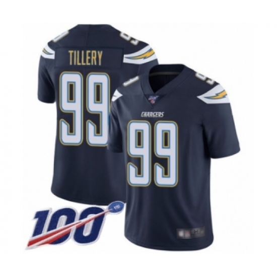 Men's Los Angeles Chargers 99 Jerry Tillery Navy Blue Team Color Vapor Untouchable Limited Player 100th Season Football Jersey