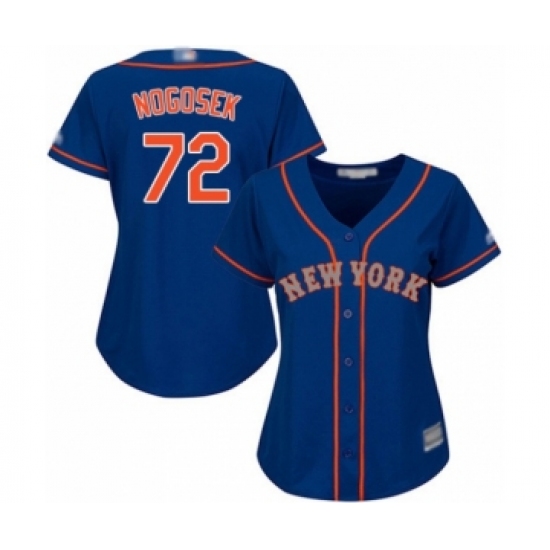 Women's New York Mets 72 Stephen Nogosek Authentic Royal Blue Alternate Road Cool Base Baseball Player Jersey