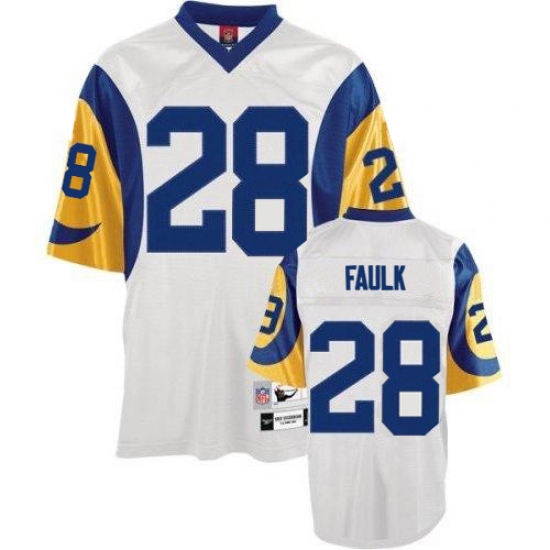 Mitchell and Ness Los Angeles Rams 28 Marshall Faulk Authentic White Throwback NFL Jersey