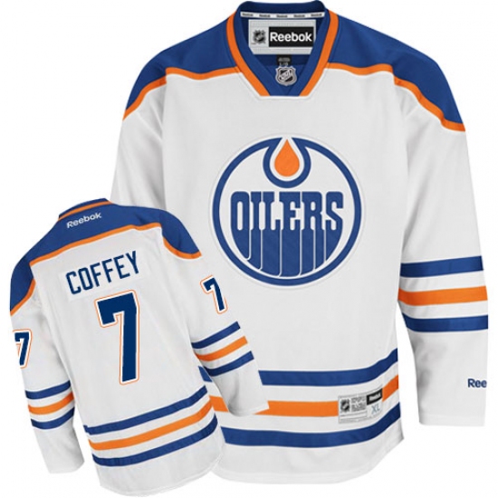 Men's Reebok Edmonton Oilers 7 Paul Coffey Authentic White Away NHL Jersey