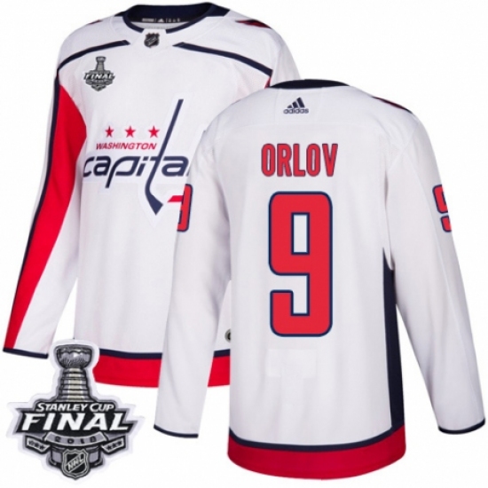 Men's Adidas Washington Capitals 9 Dmitry Orlov Authentic White Away 2018 Stanley Cup Final NHL Jersey