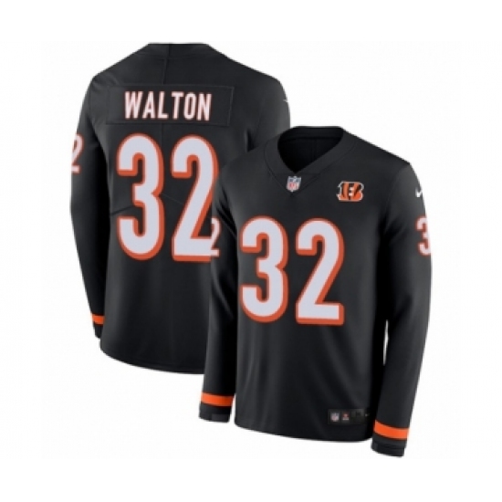 Youth Nike Cincinnati Bengals 32 Mark Walton Limited Black Therma Long Sleeve NFL Jersey
