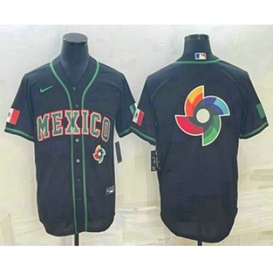 Men's Mexico Baseball 2023 Black World Big Logo Classic Stitched Jersey