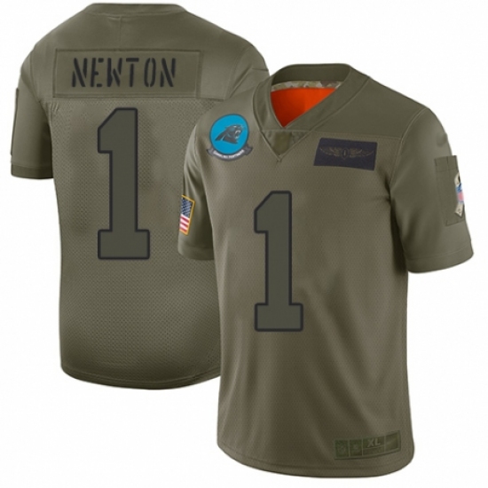 Men's Carolina Panthers 1 Cam Newton Limited Camo 2019 Salute to Service Football Jersey