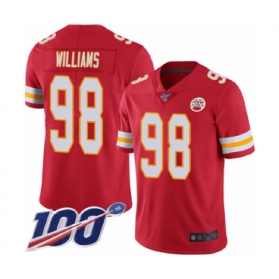 Men's Kansas City Chiefs 98 Xavier Williams Red Team Color Vapor Untouchable Limited Player 100th Season Football Jersey