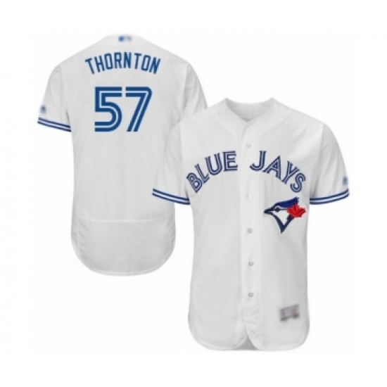 Men's Toronto Blue Jays 57 Trent Thornton White Home Flex Base Authentic Collection Baseball Player Jersey