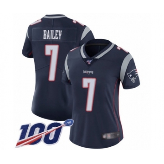 Women's New England Patriots 7 Jake Bailey Navy Blue Team Color Vapor Untouchable Limited Player 100th Season Football Jersey