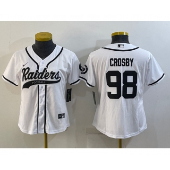 Women's Las Vegas Raiders 98 Maxx Crosby White With Patch Cool Base Stitched Baseball Jersey