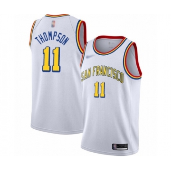 Men's Golden State Warriors 11 Klay Thompson Authentic White Hardwood Classics Basketball Jersey - San Francisco Classic Edition