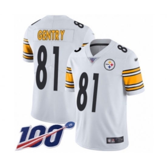 Youth Pittsburgh Steelers 81 Zach Gentry White Vapor Untouchable Limited Player 100th Season Football Jersey