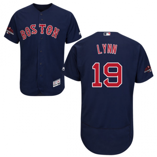 Men's Majestic Boston Red Sox 19 Fred Lynn Navy Blue Alternate Flex Base Authentic Collection 2018 World Series Champions MLB Jersey