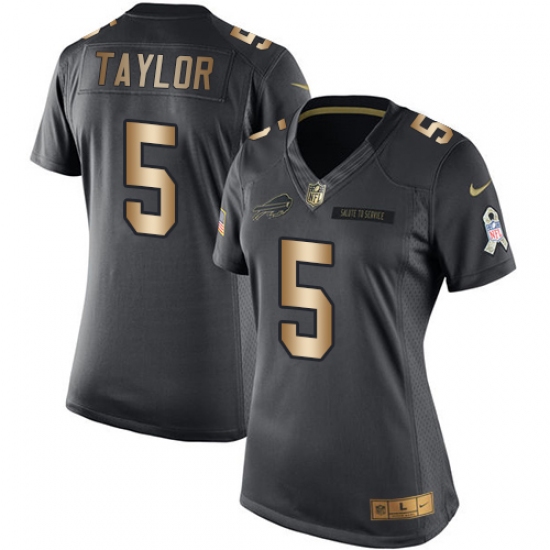 Women's Nike Buffalo Bills 5 Tyrod Taylor Limited Black/Gold Salute to Service NFL Jersey