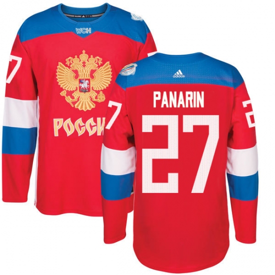 Men's Adidas Team Russia 27 Artemi Panarin Premier Red Away 2016 World Cup of Hockey Jersey