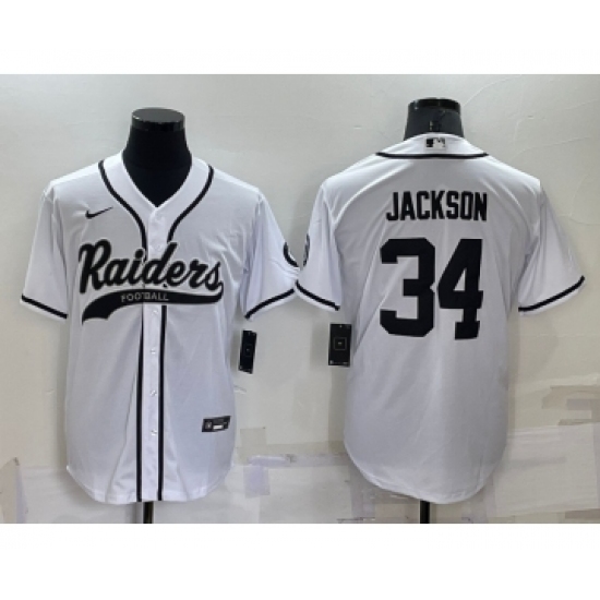Men's Las Vegas Raiders 34 Bo Jackson White Stitched MLB Cool Base Nike Baseball Jersey