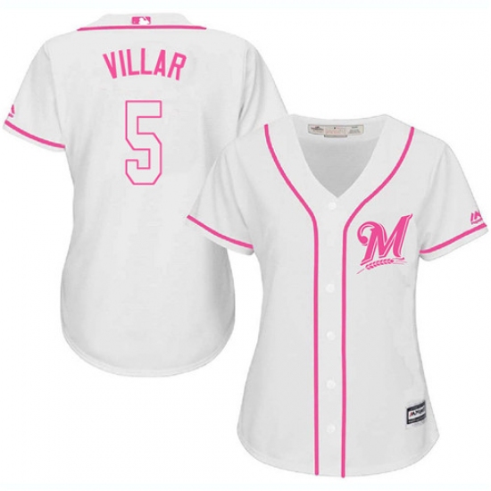 Women's Majestic Milwaukee Brewers 5 Jonathan Villar Authentic White Fashion Cool Base MLB Jersey