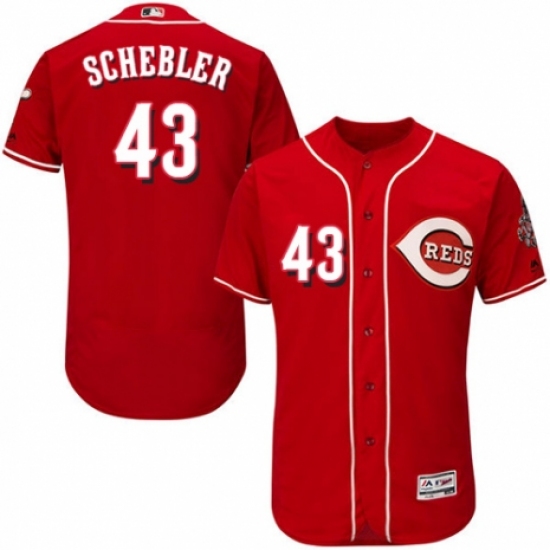 Men's Majestic Cincinnati Reds 43 Scott Schebler Red Alternate Flex Base Authentic Collection MLB Jersey
